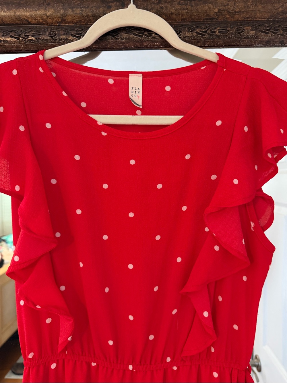 Red Polka Dot Ruffle Midi Dress - Women's Effortless Day-to-Evening Style - Picture 14 of 14